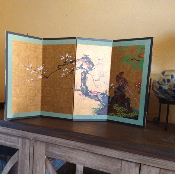 Vintage Japanese Folding Screen - Elegant Cherry Blossom and Birds Sceen - Picture 4 of 16